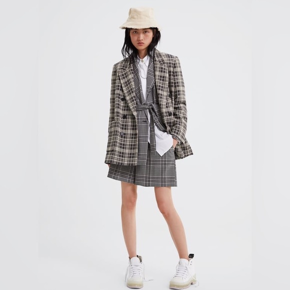 Zara Plaid Double Breasted Blazer - Picture 2 of 11